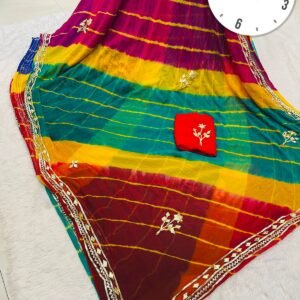Half Pure Lehariya Multi Hand Dye Pach Ranga Lehariya Saree